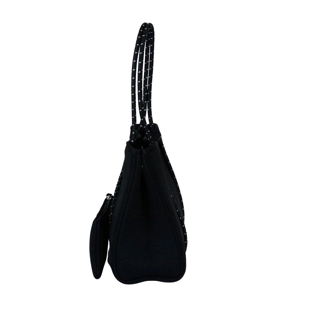 DAYDREAMER MINI Neoprene Tote Bag With Closure - BLACK-neoprene bag-shopping bag-handbag-travel bag-washable-vegan bag-Willow Bay Australia