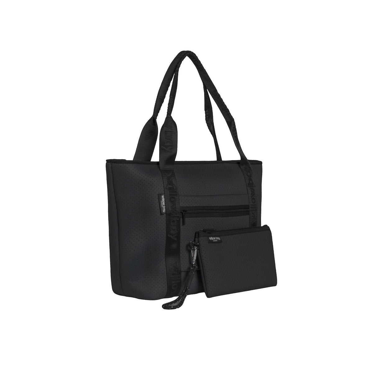 BOUTIQUE TRAVEL Neoprene Tote Bag With Zip (with luggage/trolley sleeve) - BLACK (With Black Handle)