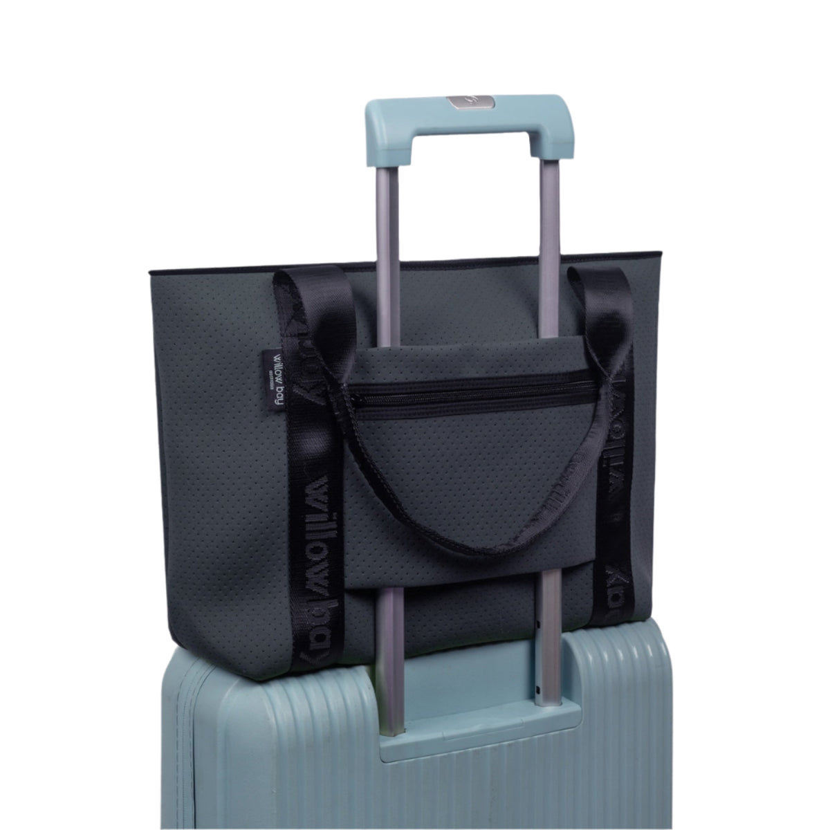BOUTIQUE TRAVEL Neoprene Tote Bag With Zip (with luggage/trolley sleeve) - CHARCOAL