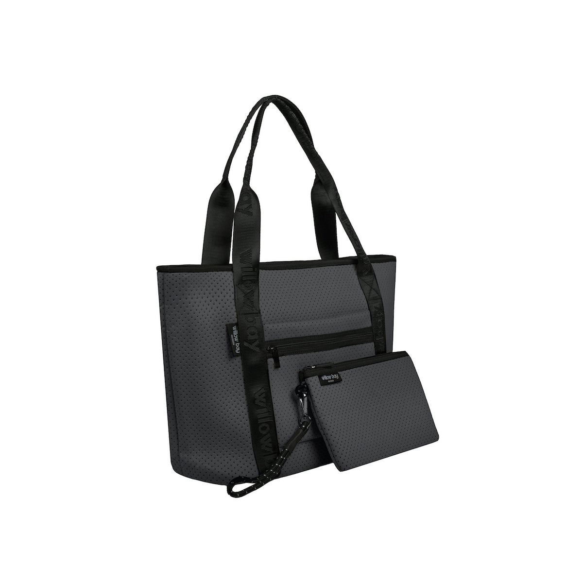 BOUTIQUE TRAVEL Neoprene Tote Bag With Zip (with luggage/trolley sleeve) - CHARCOAL