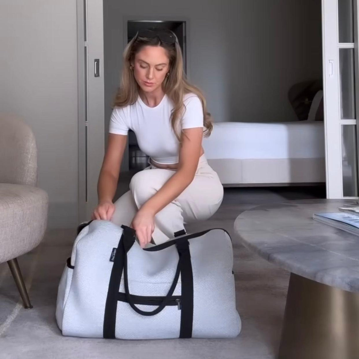 CABIN BAG - LIGHT MARLE-travel bag-washable travel bag-overnight getaway-qantas-airline bag-sports bag-neoprene bag-Willow Bay Australia