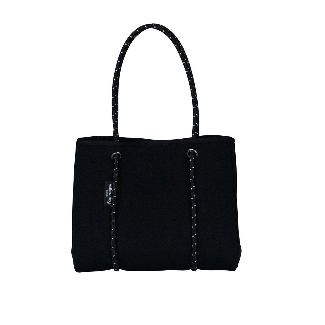 DAYDREAMER MINI Neoprene Tote Bag With Closure - BLACK-neoprene bag-shopping bag-handbag-travel bag-washable-vegan bag-Willow Bay Australia