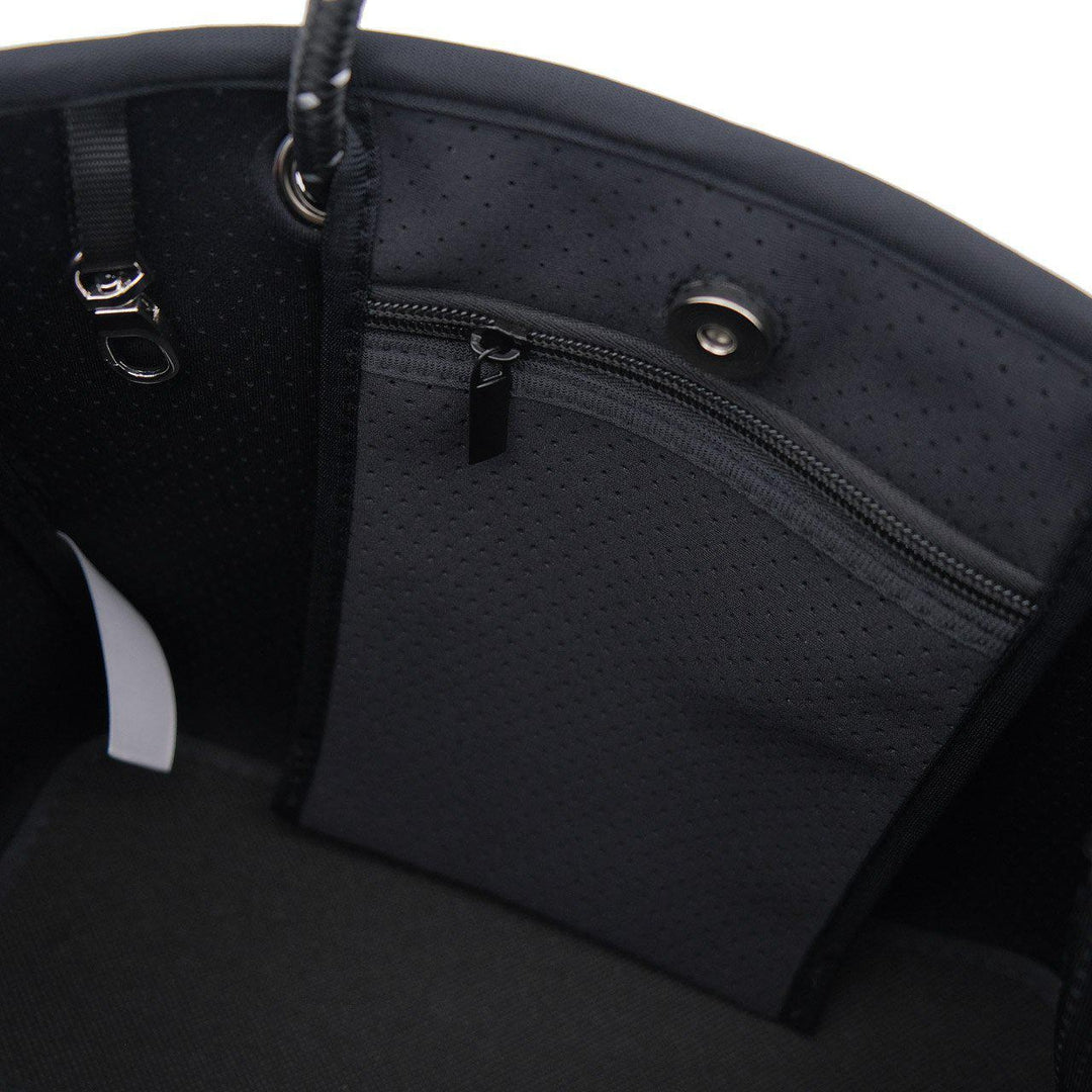 DAYDREAMER MINI Neoprene Tote Bag With Closure - BLACK-neoprene bag-shopping bag-handbag-travel bag-washable-vegan bag-Willow Bay Australia