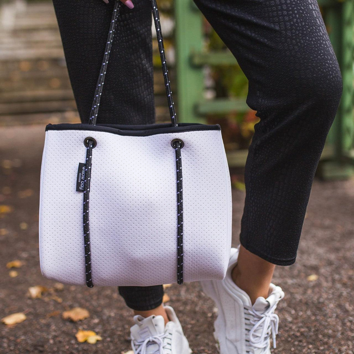 DAYDREAMER MINI Neoprene Tote with Closure - WHITE-neoprene bag-shopping bag-handbag-travel bag-washable-vegan bag-Willow Bay Australia