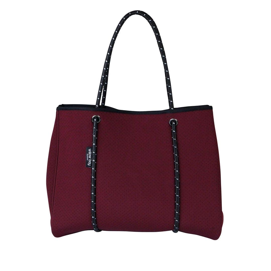 DAYDREAMER Neoprene Tote Bag with Closure - BURGUNDY-neoprene bag-shopping bag-handbag-travel bag-washable-vegan bag-Willow Bay Australia