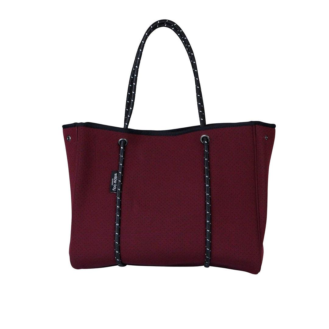 DAYDREAMER Neoprene Tote Bag with Closure - BURGUNDY-neoprene bag-shopping bag-handbag-travel bag-washable-vegan bag-Willow Bay Australia