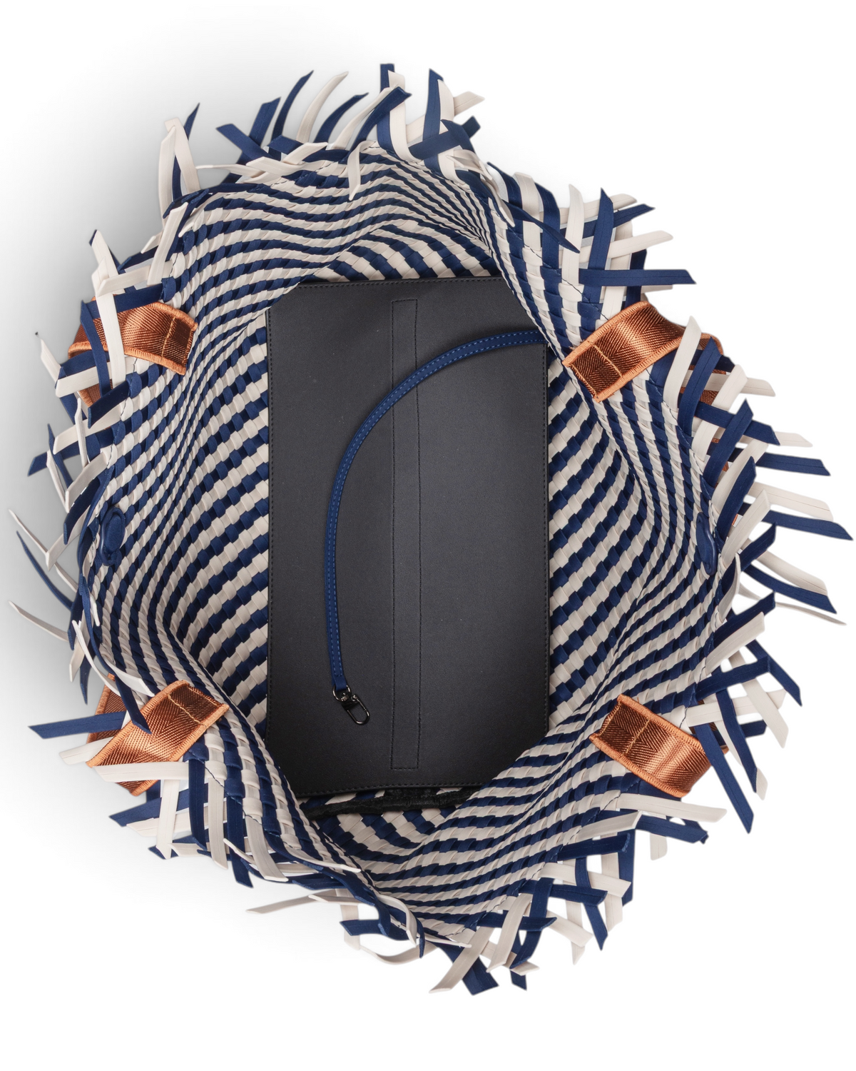 Woven Wanderer Large Tote Bag - Navy & White