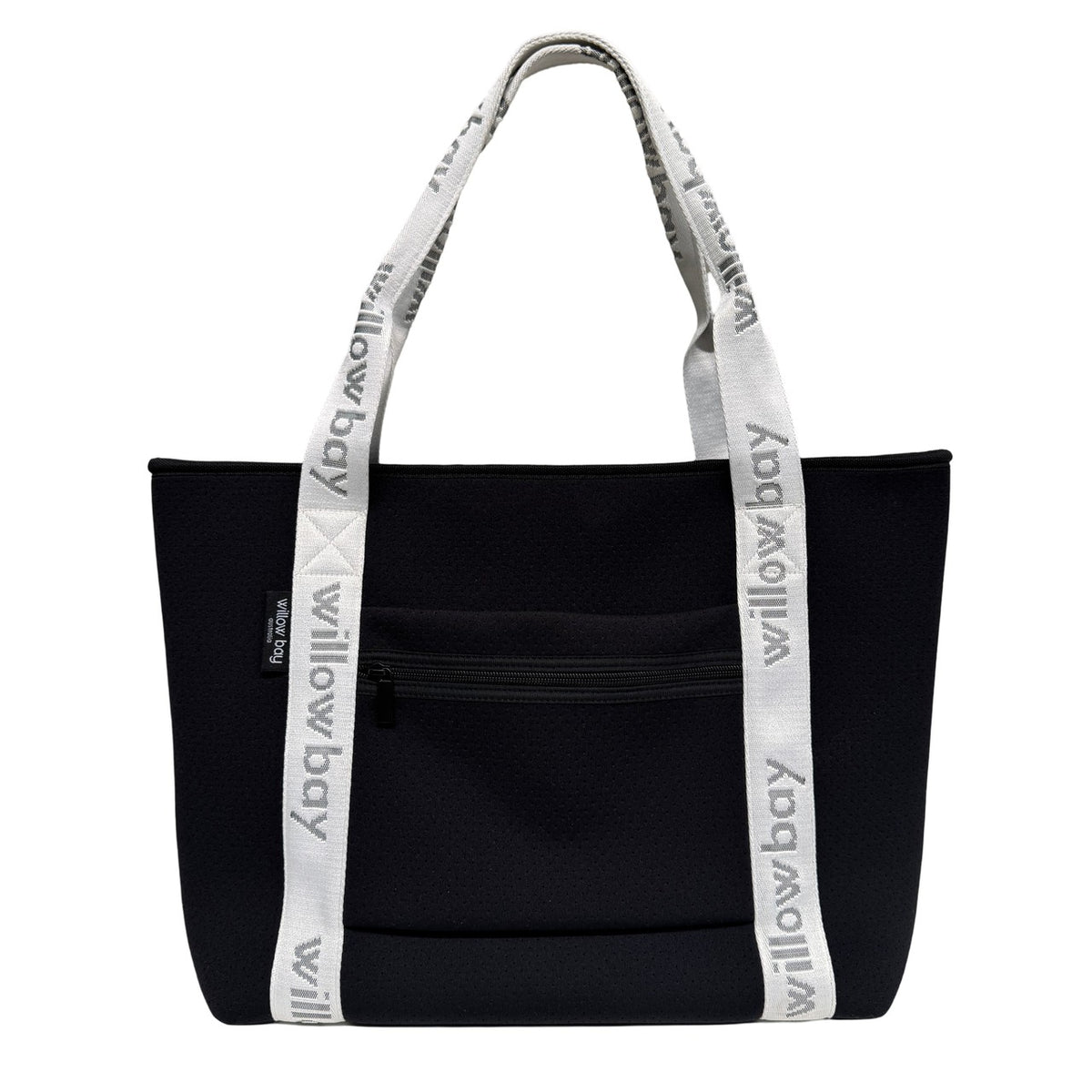 BOUTIQUE TRAVEL Neoprene Tote Bag With Zip (with luggage/trolley sleeve) - BLACK (WITH WHITE HANDLE)-Neoprene-Willow Bay Australia