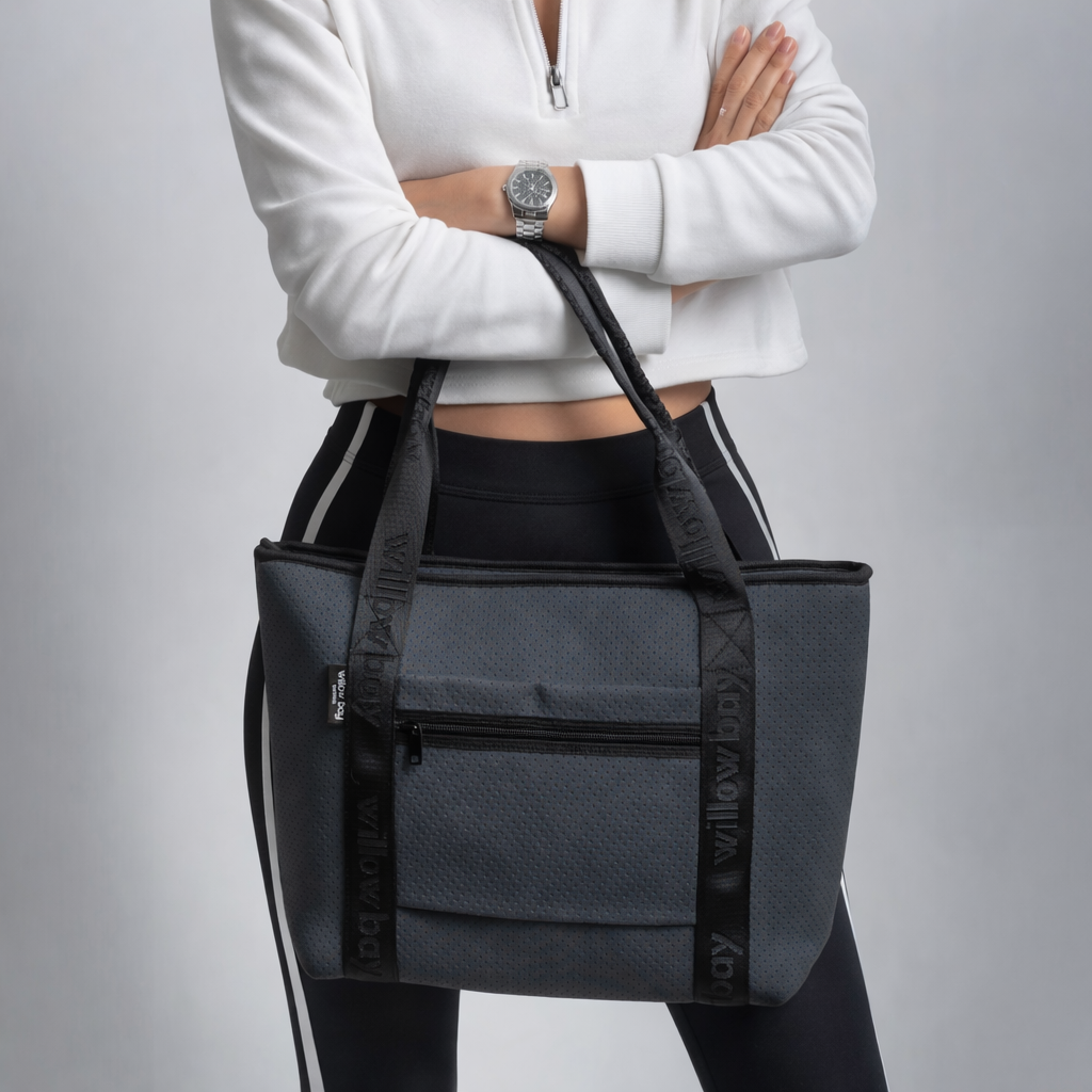 Pre-Order: BOUTIQUE TRAVEL Neoprene Tote Bag With Zip (with luggage/trolley sleeve) - CHARCOAL