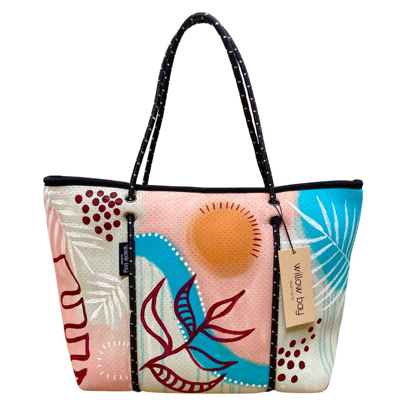 Natalie Broham x Willow Bay Wearable Art Boutique Tote #NB12-neoprene bag-shopping bag-handbag-art-artist-wearable art-hand painted tote-vegan bag-Willow Bay Australia