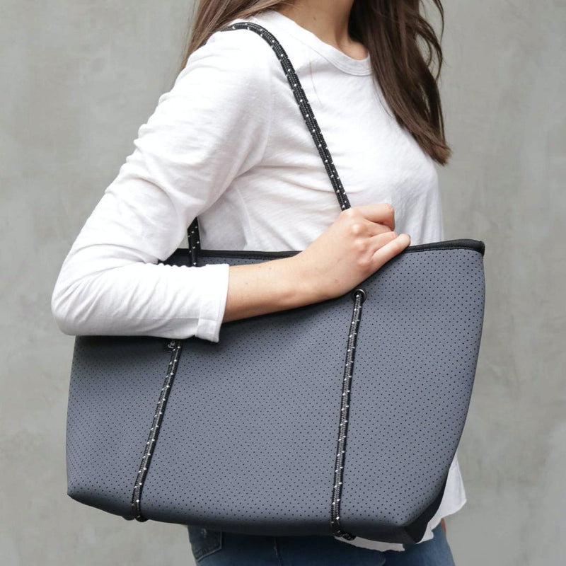 BOUTIQUE Neoprene Tote Bag With Zip - CHARCOAL