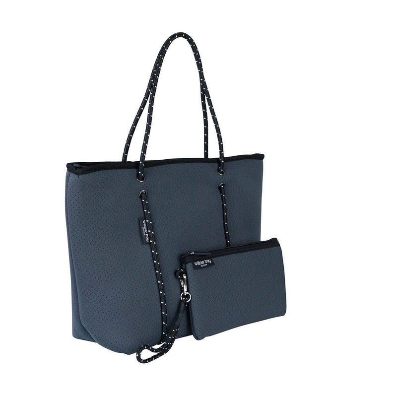 BOUTIQUE Neoprene Tote Bag With Zip - CHARCOAL-BOUTIQUE Neoprene Tote Bag With Zip - CHARCOAL - Willow Bay-Offering gorgeous chic style & functionality, our charcoal boutique neoprene tote bags are ideal for everyday use. Free shipping for AU & NZ. Shop now!-neoprene bag-shopping bag-handbag-travel bag-washable-vegan bag-Willow Bay Australia