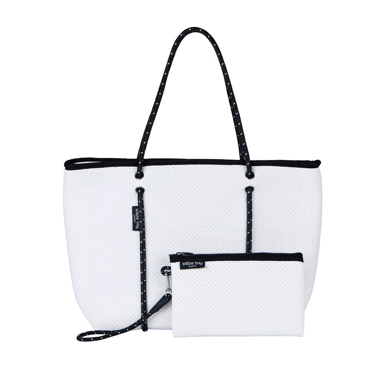 BOUTIQUE Neoprene Tote Bag With Zip - WHITE