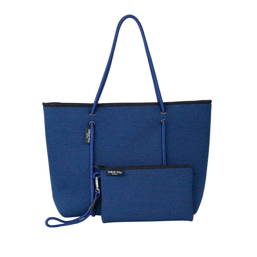 BOUTIQUE SIGNATURE Neoprene Tote Bag With Zip - Navy-BOUTIQUE Signature Neoprene Tote Bag With Zip - NAVY - Willow Bay -Offering gorgeous chic style & functionality, our navy Boutique Signature Neoprene Tote bags are ideal for everyday use. Free shipping for AU & NZ. Shop Now!-neoprene bag-shopping bag-handbag-travel bag-washable-vegan bag-Willow Bay Australia