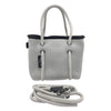 BOUTIQUE TINY Signature Neoprene Tote Bag With Zip - Light Grey-Willow Bay BOUTIQUE TINY Signature Neoprene Tote Bag - Light Grey Our signature collection is a unique addition to our Boutique Tiny range. With the same features as our traditional Boutique Tiny tote with the addition of the Willow Bay branded lining and the sailing rope handle in a single colour to match the bag. The newest addition to the Boutique Family, meet the Tiny! This bag is seriously cool. The perfect companion when needing to store 