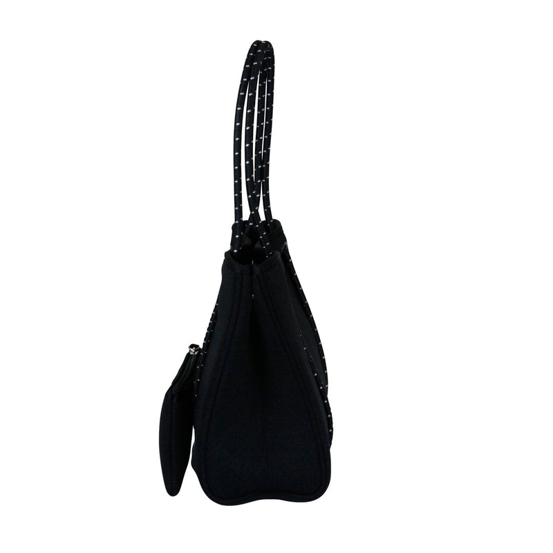 Willow Bay White Neoprene Mini Tote Bag - Boutique Luxury Handbag w/ Segmented Pockets, Removable Base, Double Eyelets, Fully Lined, Machine Washable