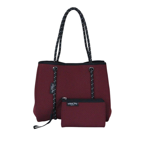 DAYDREAMER MINI Neoprene Tote Bag With Closure - BURGUNDY-neoprene bag-shopping bag-handbag-travel bag-washable-vegan bag-Willow Bay Australia