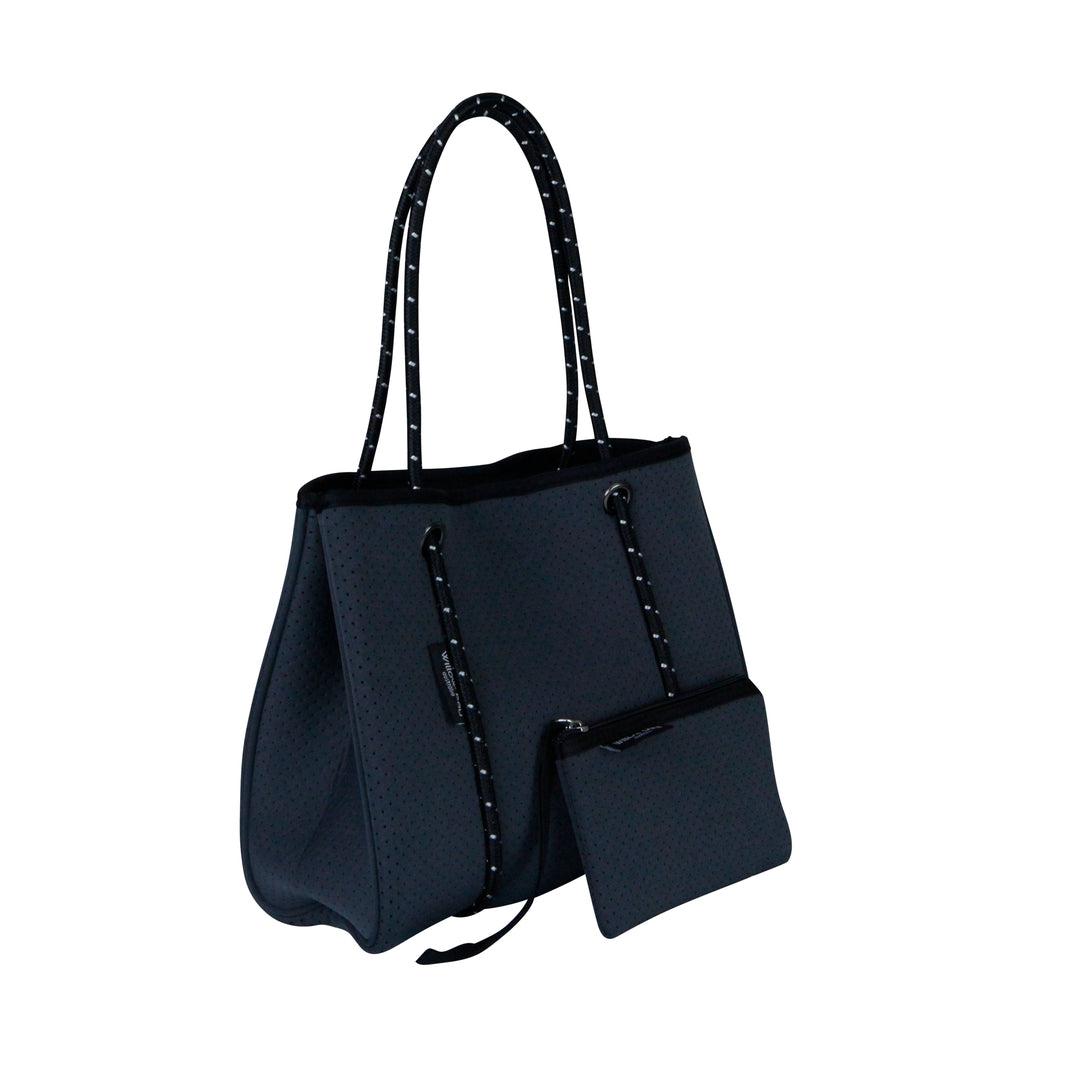 DAYDREAMER MINI Neoprene Tote Bag With Closure - CHARCOAL-neoprene bag-shopping bag-handbag-travel bag-washable-vegan bag-Willow Bay Australia