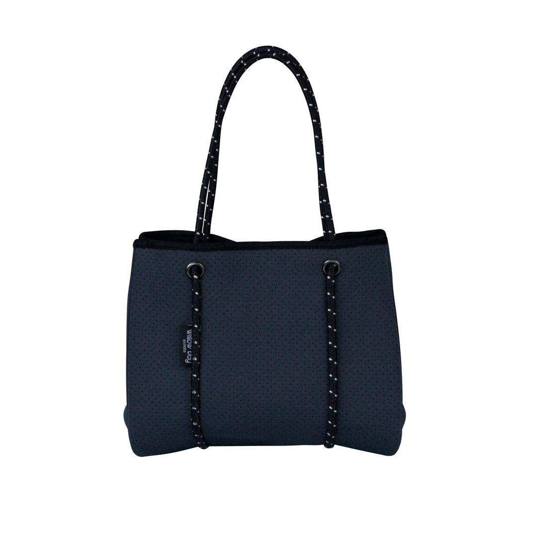 DAYDREAMER MINI Neoprene Tote Bag With Closure - CHARCOAL-neoprene bag-shopping bag-handbag-travel bag-washable-vegan bag-Willow Bay Australia