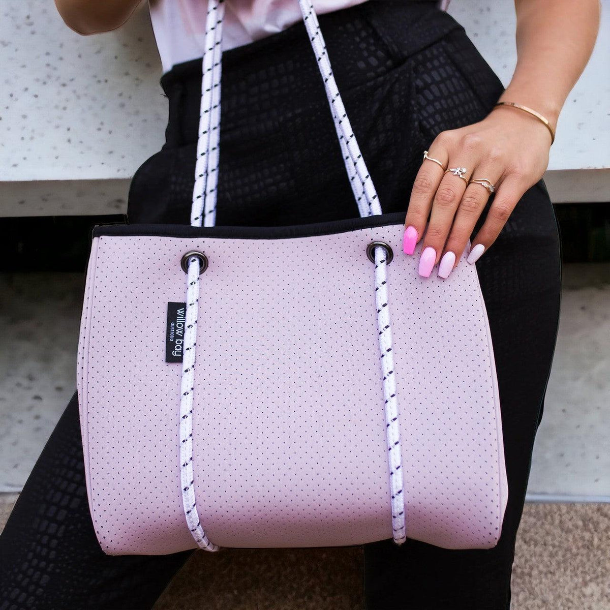 DAYDREAMER MINI Neoprene Tote Bag With Closure - SOFT LILAC-neoprene bag-shopping bag-handbag-travel bag-washable-vegan bag-Willow Bay Australia