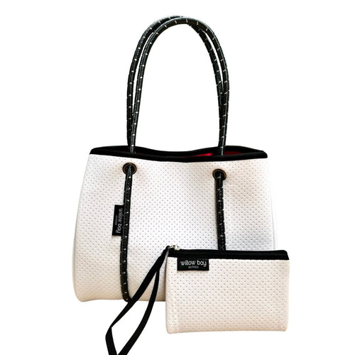 DAYDREAMER MINI Neoprene Tote Bag With Closure - WHITE/PINK (Limited Colour)