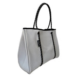 DAYDREAMER Neoprene Tote Bag with Closure - LIGHT GREY / BLACK ROPE WITH FLECK