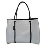 DAYDREAMER Neoprene Tote Bag with Closure - LIGHT GREY / BLACK ROPE WITH FLECK