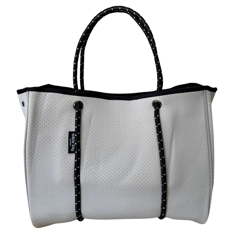 DAYDREAMER Neoprene Tote Bag with Closure LIGHT GREY BLACK