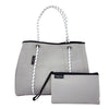 DAYDREAMER Neoprene Tote Bag with Closure - LIGHT GREY / WHITE ROPE WITH FLECK