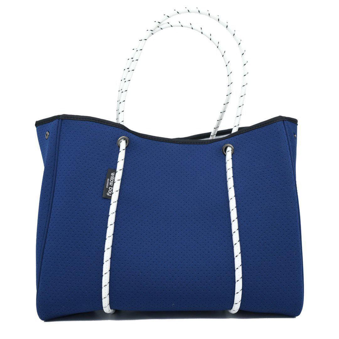 DAYDREAMER Neoprene Tote Bag with Closure - NAVY/WHITE-neoprene bag-shopping bag-handbag-travel bag-washable-vegan bag-Willow Bay Australia
