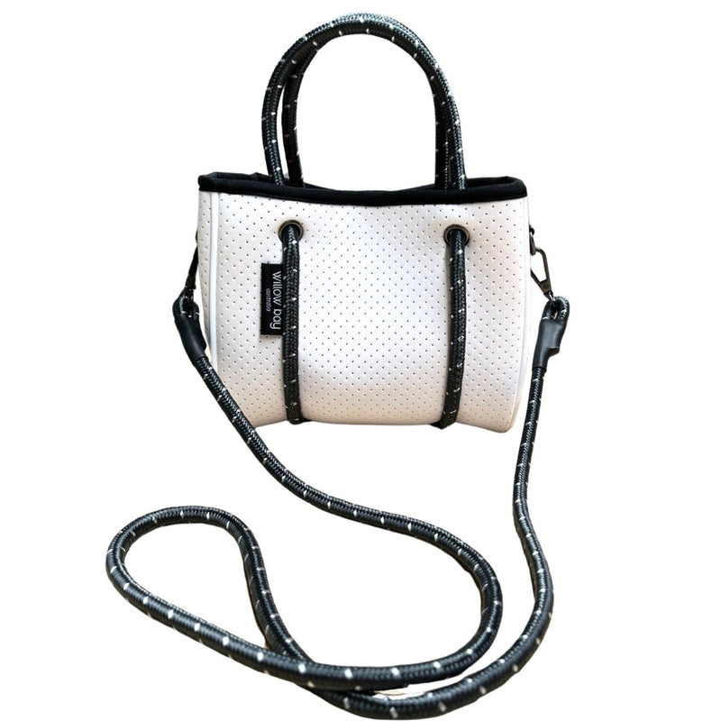 DAYDREAMER TINY Neoprene Tote Bag With Closure - WHITE/PINK (Limited Colour)-neoprene bag-shopping bag-handbag-travel bag-washable-vegan bag-Willow Bay Australia