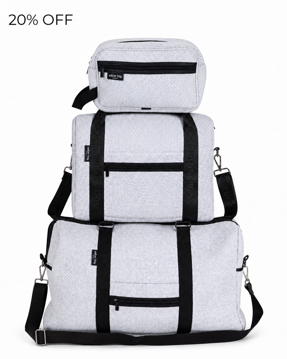 Travel Bundle Light Marle (Cabin Bag + Travel Duffel + Cosmetic Bag)