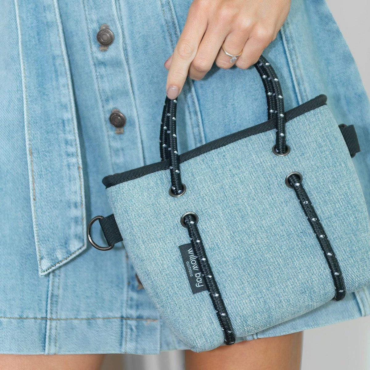 BOUTIQUE TINY Neoprene Tote Bag With Zip - BLUE DENIM-Zip Tote-Willow Bay Australia