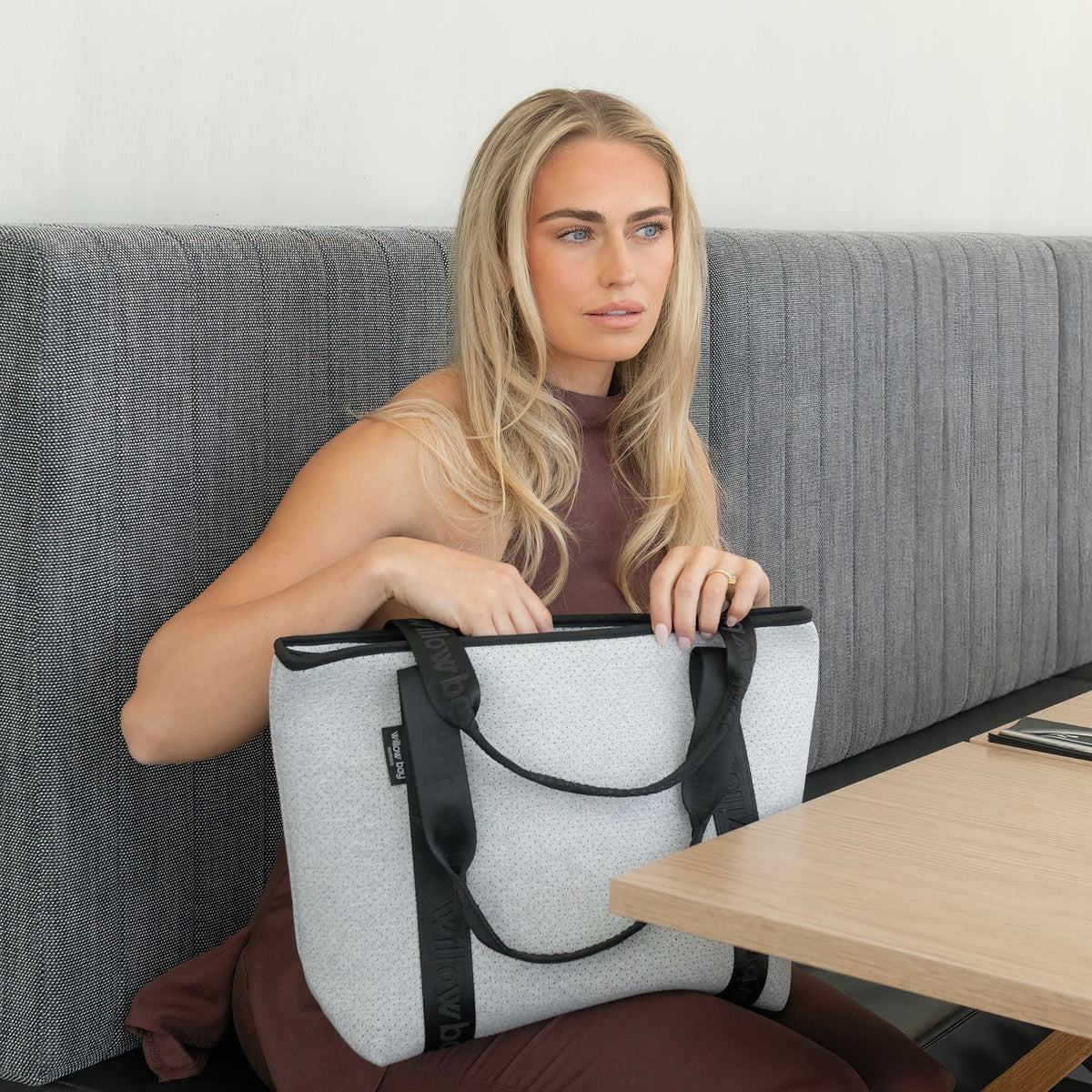 BOUTIQUE TRAVEL Neoprene Tote Bag With Zip (with luggage/trolley sleeve) - LIGHT MARLE-Zip Tote-Willow Bay Australia