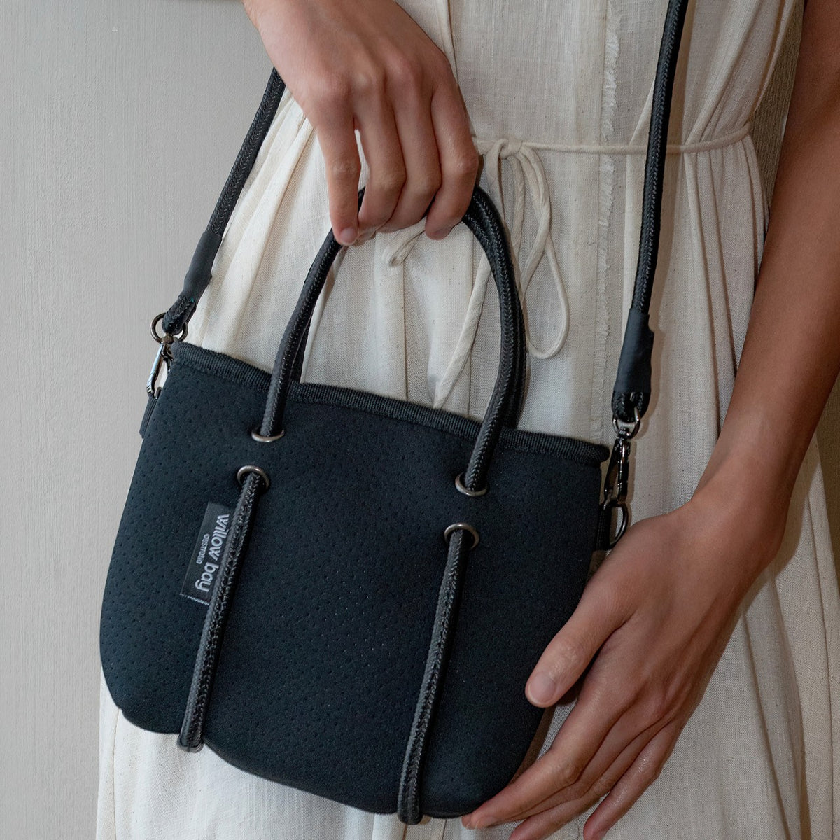 BOUTIQUE TINY Signature Neoprene Tote Bag With Zip - BLACK-Zip Tote-Willow Bay Australia