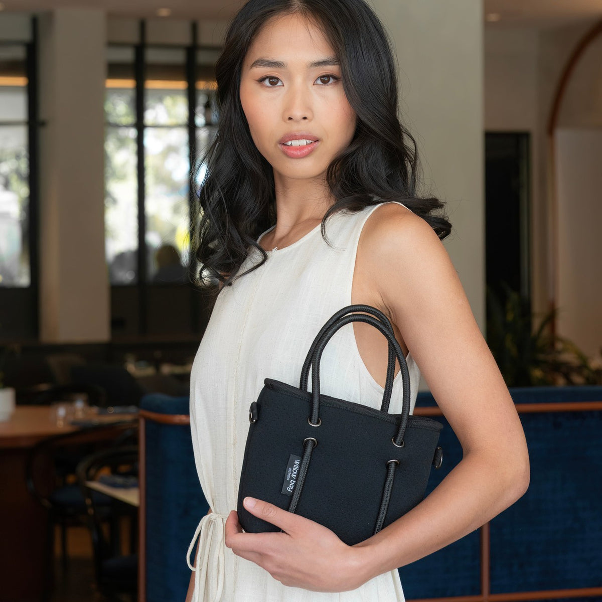BOUTIQUE TINY Signature Neoprene Tote Bag With Zip - BLACK-Zip Tote-Willow Bay Australia