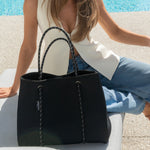 DAYDREAMER Neoprene Tote Bag With Closure - BLACK-Tote Bag-Willow Bay Australia